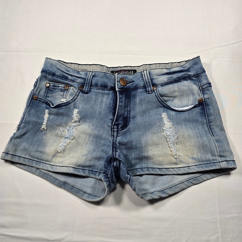 Y2k Discovery Womens Distressed‎ Denim Shorts Light Wash Low Rise Size 5